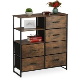 Commode, 6 tiroirs, 3 surfaces, Livres et déco, commode étagère industrie, HxLxP : 92 x 84 x 32 cm,