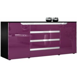 Vladon Buffet Commode Dressoir Crédence Sylt en Noir - haute brillance & tons naturels - Mûre haute