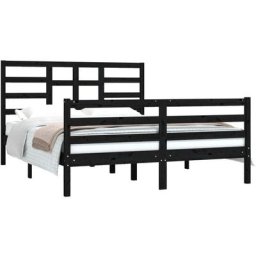 Cadre de lit Noir Bois massif 150x200 cm Très grand vidaXL - Black