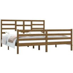 Cadre de lit Marron miel Bois massif 180x200 cm Super King Vidaxl Honey brown