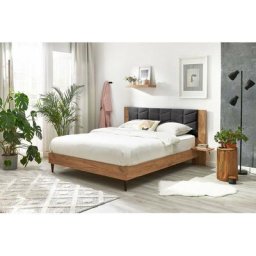 Lit Bobochic Lit 140x190 cm leona avec lattes massives pieds en bois wengé 140x190 Gris anthracite
