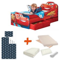 Pack complet Premium Lit Design Flash McQueen tiroirs Cars Disney Lit+Matelas &