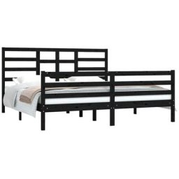 Cadre de lit Noir Bois massif 180x200 cm Super King Vidaxl Black
