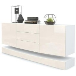 Buffet Commode Dressoir Crédence City en Blanc - haute brillance & tons naturels - Portes en Crème