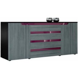 Vladon Buffet Commode Dressoir Crédence Sylt en Noir - haute brillance & tons naturels