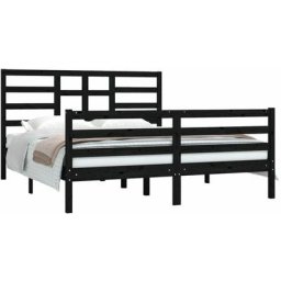 Cadre de lit Noir Bois massif 160x200 cm Vidaxl Black