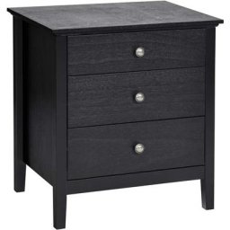 Table de Chevet à 3 Tiroirs, 60 cm x 45 cm x 66 cm, Table de Nuit avec Grand Espace Noir - Costway