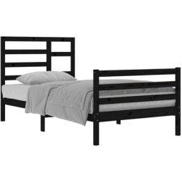 Cadre de lit Noir Bois massif 100x200 cm Vidaxl Black