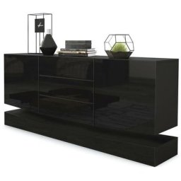 Buffet Commode Dressoir Crédence City en Noir - haute brillance & tons naturels - Façades en Noir