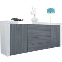 Buffet Commode Dressoir Crédence La Paz V1 Blanc, haute brillance, tons naturels - Avola-Anthracite
