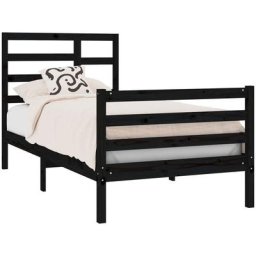 Cadre de lit Noir Bois massif 75x190 cm Petit simple Vidaxl Black