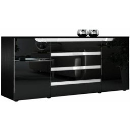 Buffet Commode Dressoir Crédence Sylt en Noir - haute brillance & tons naturels - Noir haute
