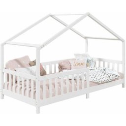 Lit cabane enfant 90x190 cm lisan lit Simple avec Barrières de Protection en Bois Massif lasuré
