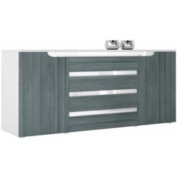 Buffet Commode Dressoir Crédence Sylt en Blanc - haute brillance & tons naturels - Avola-Anthracite