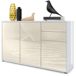 Commode Armoire Dressoir Crédence Ben V3 Blanc mat - haute brillance - Façades en Crème haute