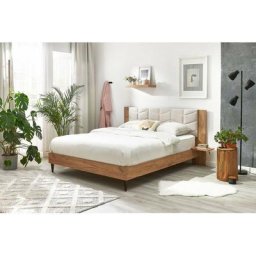 Lit Bobochic Lit 140x190 cm leona avec lattes massives pieds en bois wengé 140x190 Beige - Beige