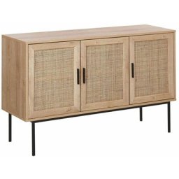 Commode 3 Portes Cannage Décoratif en Rotin Meuble de Rangement Idéal pour Chambre ou Salon