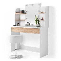 Coiffeuse ""Charlotte"" Blanc/Chêne clair avec tabouret et éclairage led Vicco
