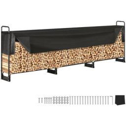Range Buches Exterieur 386x36x117 cm Abri Bois de Chauffage avec Couverture Impermeable 600D Oxford