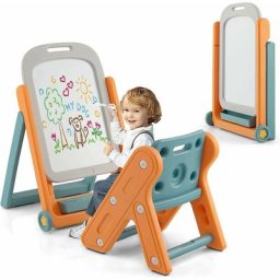 Ensemble Table et Chaise Chevalet pour Enfant, Planche à Dessin Réglable en Hauteur avec Plateau de