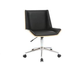 Miliboo - Chaise de bureau à roulettes design noir, bois clair et acier chromé melkior - Bois clair