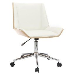 Chaise de bureau à roulettes design blanc, bois clair et acier chromé melkior - Bois clair / blanc