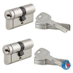 Thirard - Lot de 2 cylindres de serrure double entrée Transit 2, 30x30mm, s'entrouvrant, nickel,5