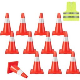 Lot de 12 Cônes de Signalisation Réfléchissant en pvc Hauteur 43cm avec Gilet Jaune, Cône de
