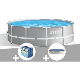 Intex - Kit piscine tubulaire Prism Frame ronde 3,66 x 1,22 m + Bâche à bulles + Bâche de
