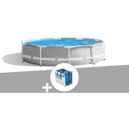 Kit piscine tubulaire Intex Prism Frame ronde 3,66 x 0,76 m + Bâche à bulles - Grisclair