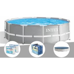 Intex - Kit piscine tubulaire Prism Frame ronde 3,66 x 0,99 m + Bâche à bulles + 6 cartouches de