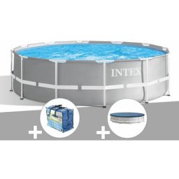Intex - Kit piscine tubulaire Prism Frame ronde 3,66 x 0,99 m + Bâche à bulles + Bâche de