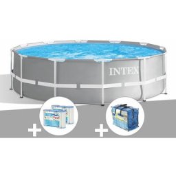 Intex - Kit piscine tubulaire Prism Frame ronde 3,66 x 0,99 m + Bâche à bulles + 6 cartouches de