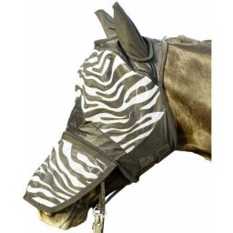 Cob, Noir et blanc 1291: Masque anti-mosque pour chevaux modèle zèbre anti-déchirure