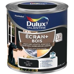 Ecran+ bois - Peinture satinée pour bois extérieur - Volets, portes, fenêtres, portails - Noir 0,25