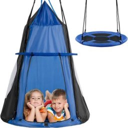 Nid de Balançoire pour Enfants φ100cm Extérieure avec Tente Anti-UV, Tente Balançoire Ronde