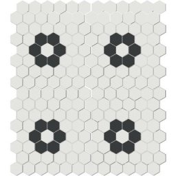 Mosaïque mini tomette hexagonale 30x30 cm SIXTIES SHAPES mate FLOR 60Y - White&Black - 1 m²