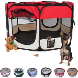Parc à Chiot, Enclos pour Petits Animaux, Matériel: tissu 600D oxford, maille et acier, Rouge