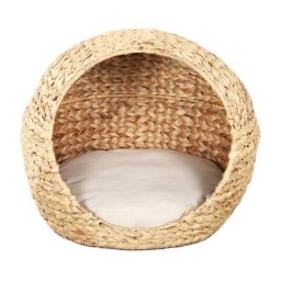 Panier rond metis pour chien et chat en jacinthe d'eau coussin écru - Beige