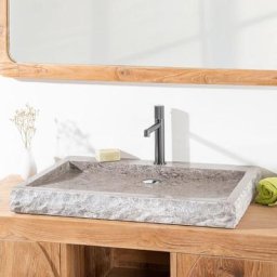 Grande vasque 70cm à poser rectangle en pierre marbre Cosy gris - Gris
