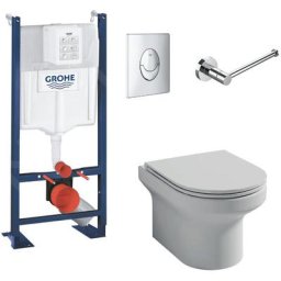 Wc suspendu sans bride Jacob Delafon Elite + bâti-support grohe + abattant + accessoires,