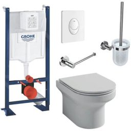 Wc suspendu sans bride Jacob Delafon Elite + bâti-support grohe + abattant + accessoires,
