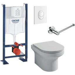 Wc suspendu sans bride Jacob Delafon Elite + bâti-support grohe + abattant + accessoires,