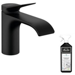 Hansgrohe - Mitigeur lavabo 80 sans tirette ni vidage noir mat + nettoyant Briochin