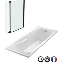 Baignoire droite 150 x 70 Jacob Delafon Corvette acrylique + Pare bain 2 volets Jacob Delafon Neo