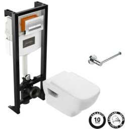Wc suspendu sans bride Jacob Delafon Struktura + bâti-support + abattant + accessoires ronds,