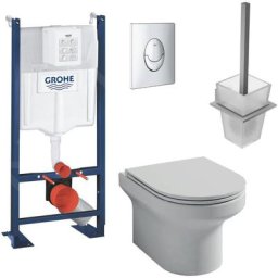 Wc suspendu sans bride Jacob Delafon Elite + bâti-support grohe + abattant + accessoires,