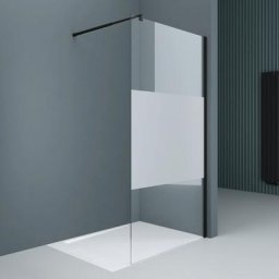Paroi de Douche à L'italienne Transparent avec Bande Opaque 130cm Pare-Douche Verre de Sécurité