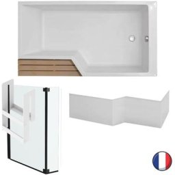 Baignoire bain douche 160 droite neo Jacob Delafon blanc mat + kit + Pare bain 2 volets Jacob