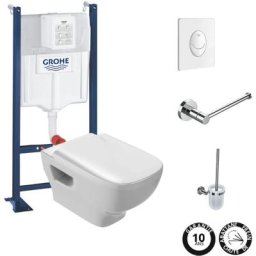 Wc suspendu sans bride Jacob Delafon Struktura + abattant + b ti support + Plaque commande blanc